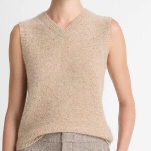 VINCE. Donegal Plush 100% Cashmere Sweater Vest MED/Heather Oat NWT